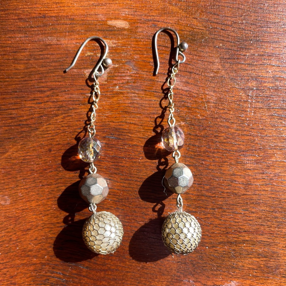 Tan/gold dangle earrings